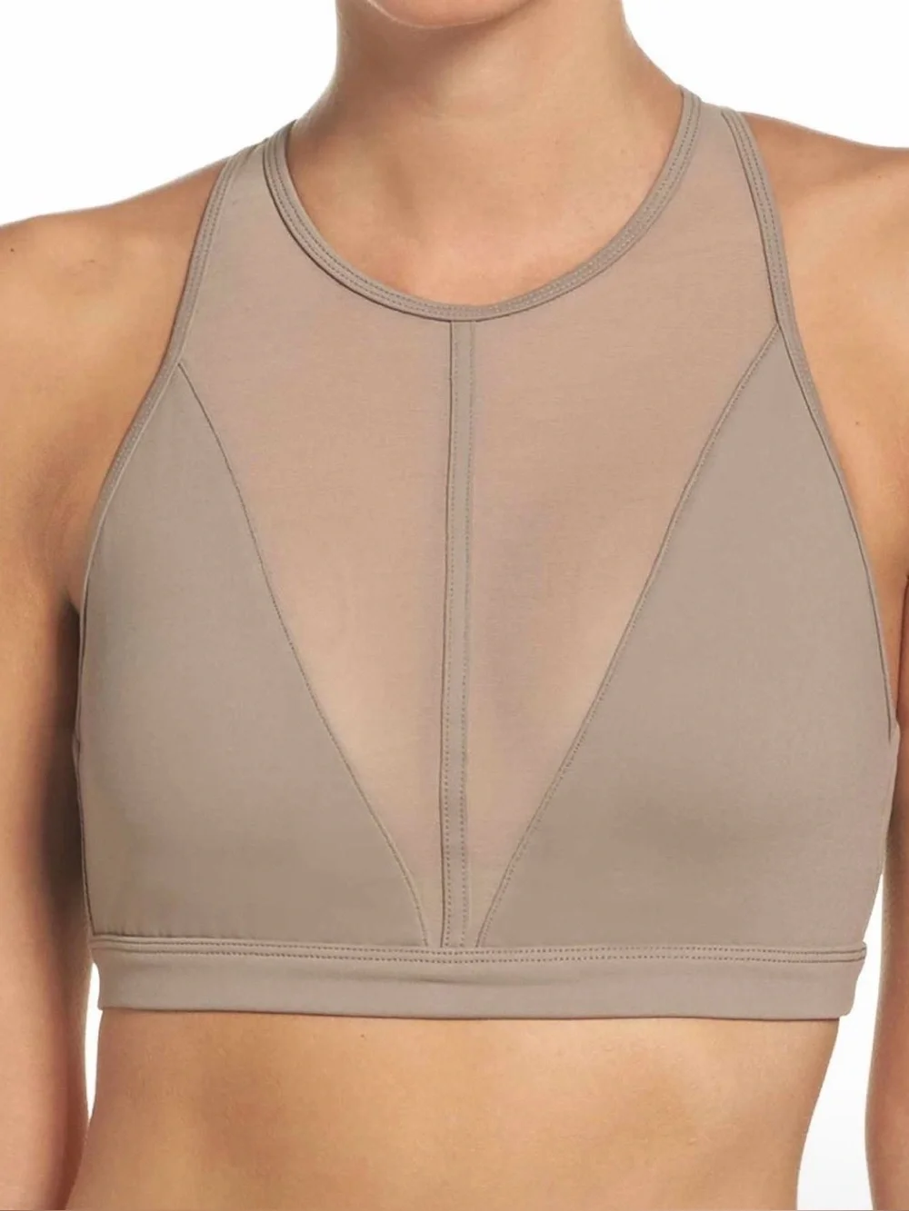 Alo YOGA Empower High Neck Mesh Yoga Bra In Gravel Sz-Medium- Women